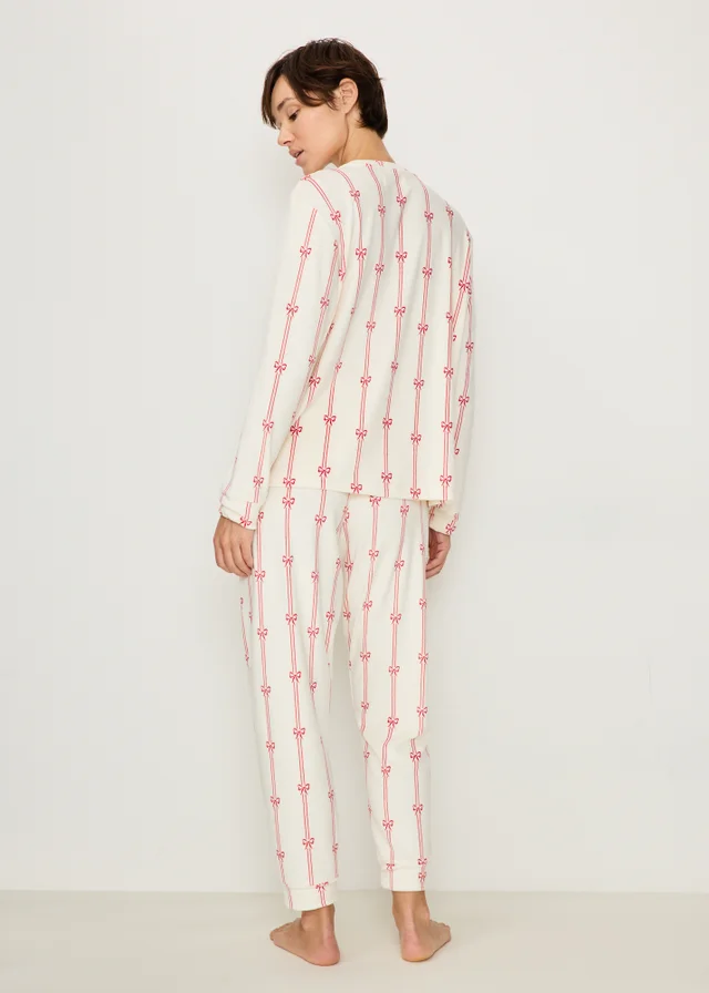 Cream Striped Fleece Pyjama Set