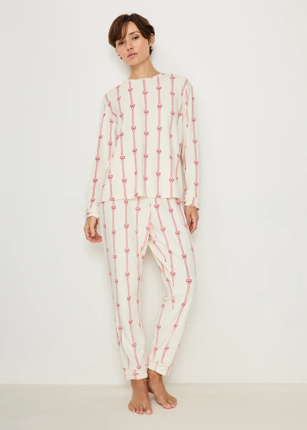 Cream Striped Fleece Pyjama Set - XS Image 1