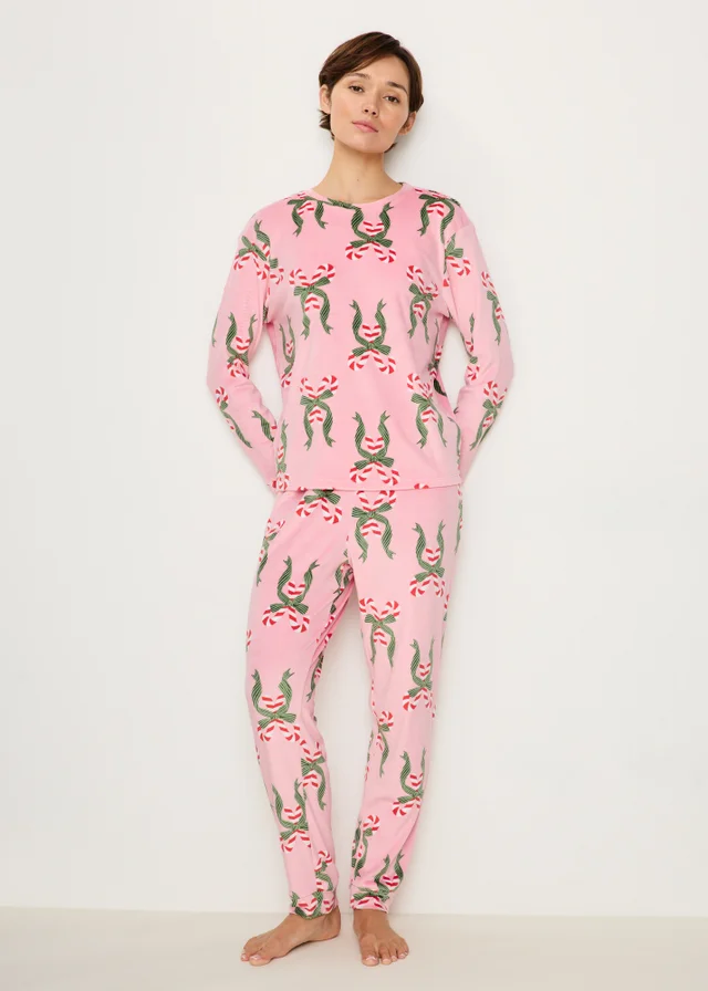 Pink Fleece Candy Cane Pyjama Set