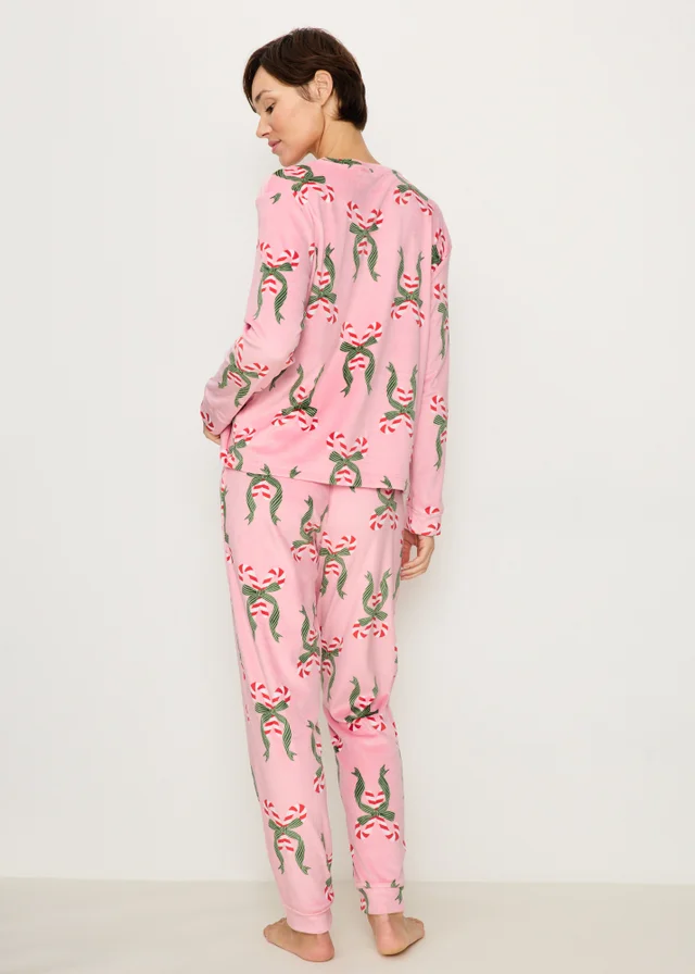 Pink Fleece Candy Cane Pyjama Set