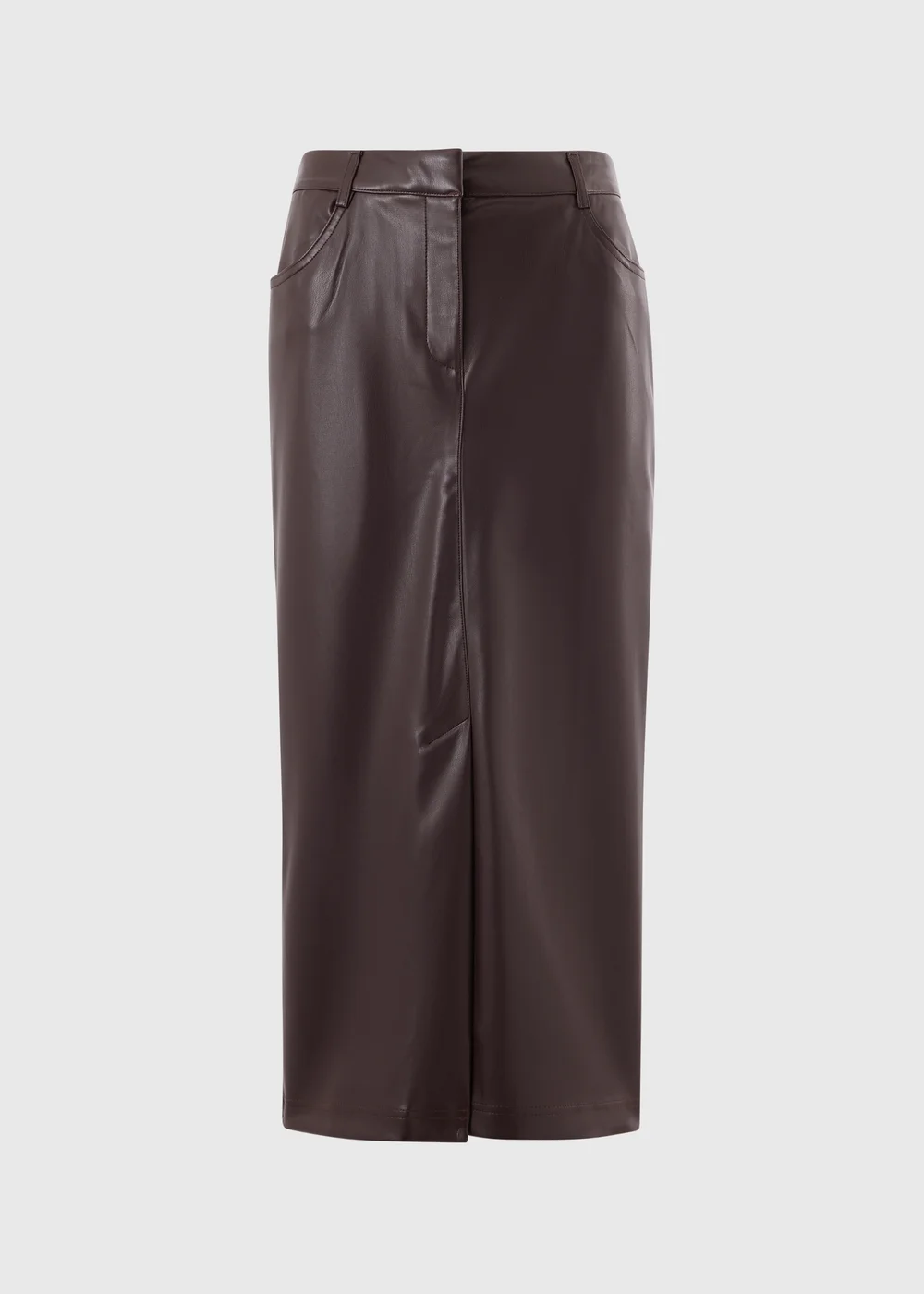 Chocolate Brown PU Pencil Midi Skirt - 8 Image 1