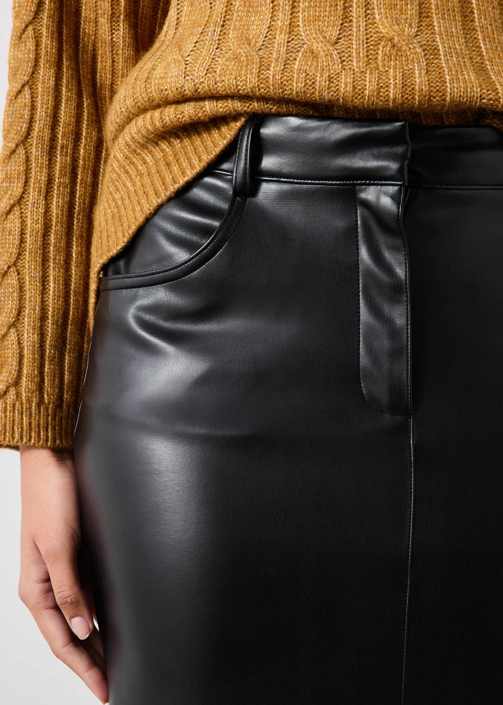 Black Faux Leather Midi Pencil Skirt - 8 Image 3