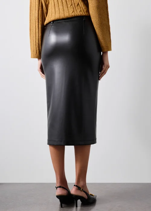Black Faux Leather Midi Pencil Skirt - 8 Image 2