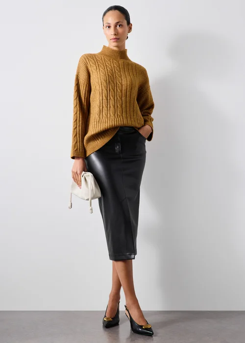 Black Faux Leather Midi Pencil Skirt - 8 Image 1
