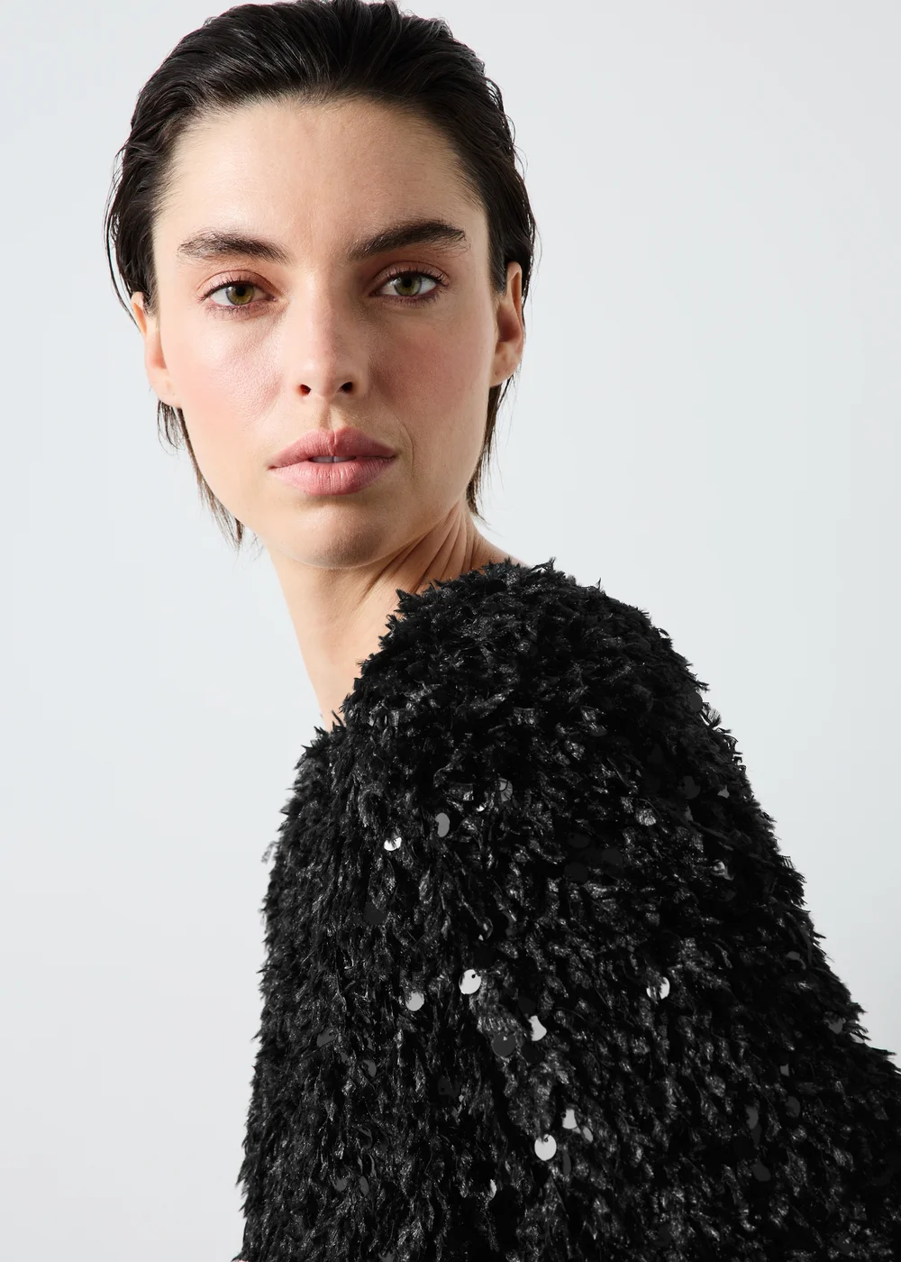 Black Sequin Fluffy Short Sleeve Jumper - 8 Image 3