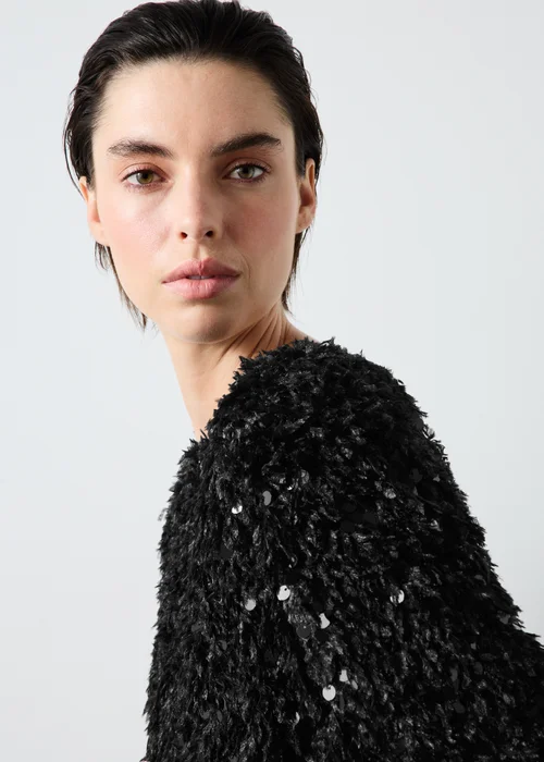 Black Sequin Fluffy Short Sleeve Jumper - 8 Image 3