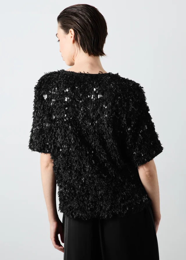 Black Fluffy Short Sleeve Jumper