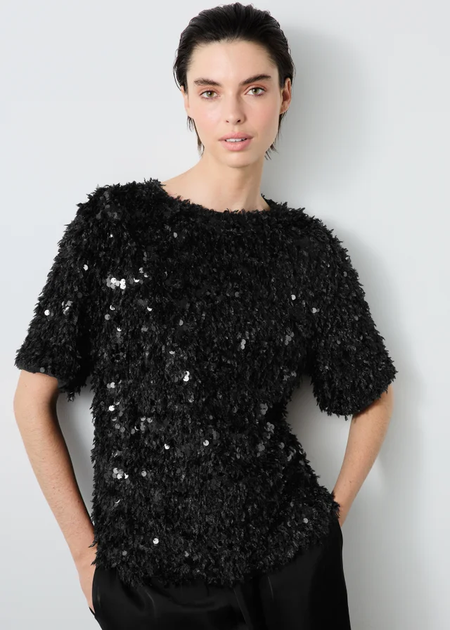 Black Fluffy Short Sleeve Jumper