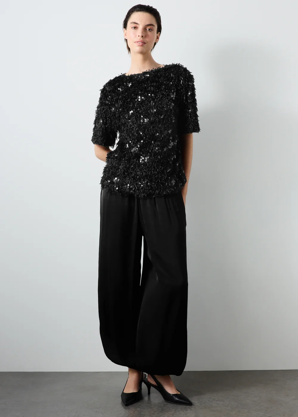 Black Sequin Fluffy Short Sleeve Jumper - 8 Image 4