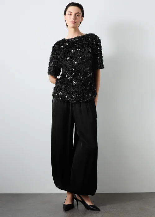 Black Sequin Fluffy Short Sleeve Jumper - 8 Image 4
