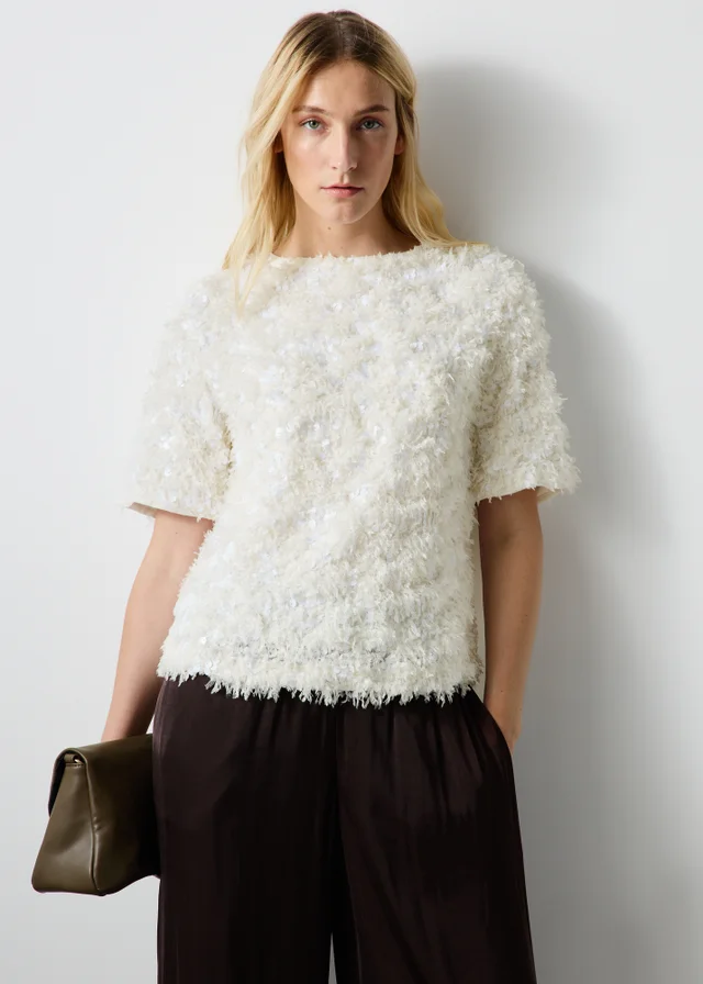 White Fluffy Sequined Top