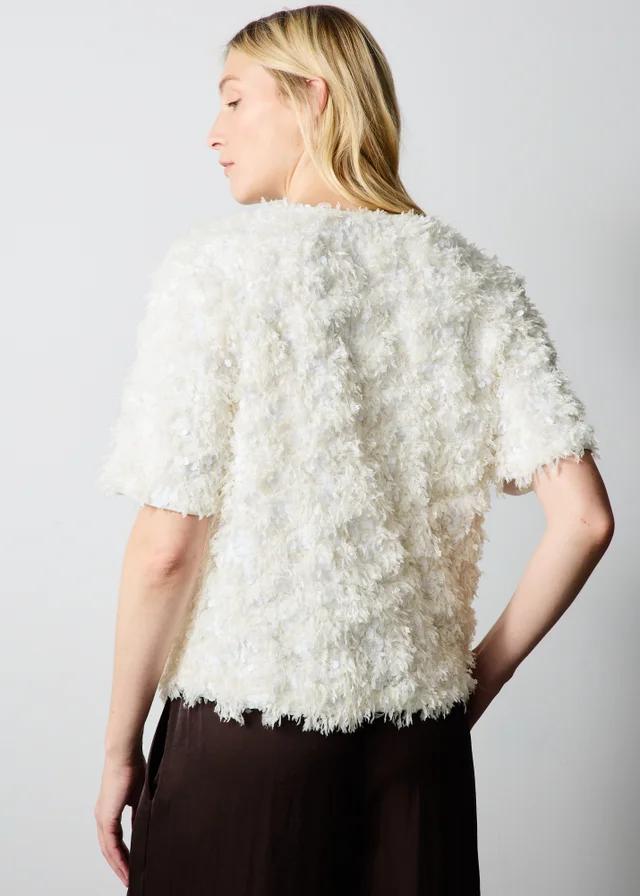 White Fluffy Sequined Top