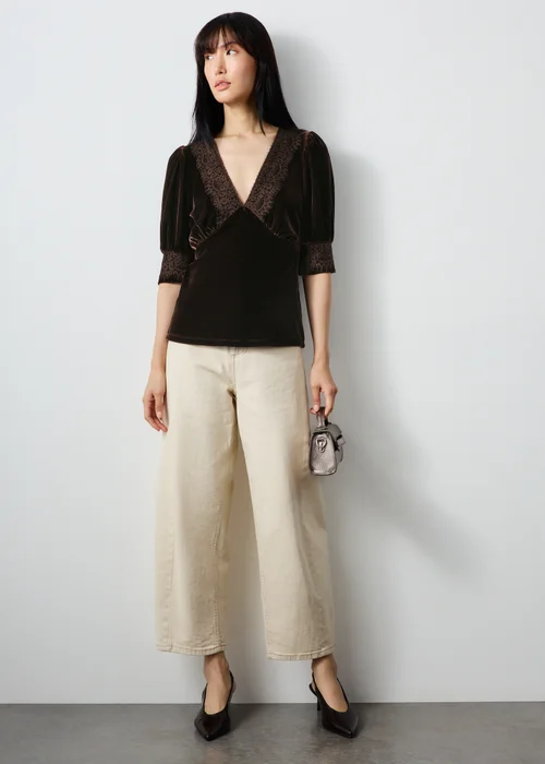 Brown Velvet Lace V-Neck Co Ord Top - 8 Image 4