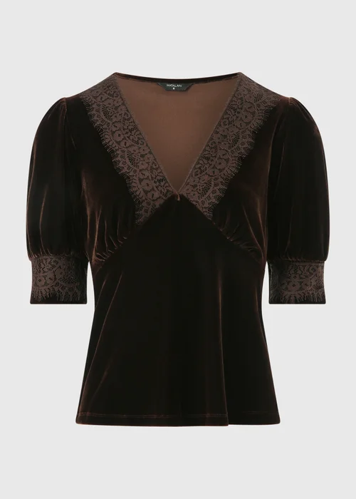 Brown Velvet Lace V-Neck Co Ord Top - 8 Image 5