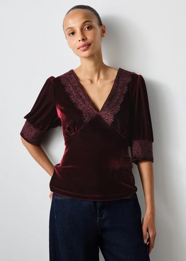 Berry Velvet Lace V-Neck Top