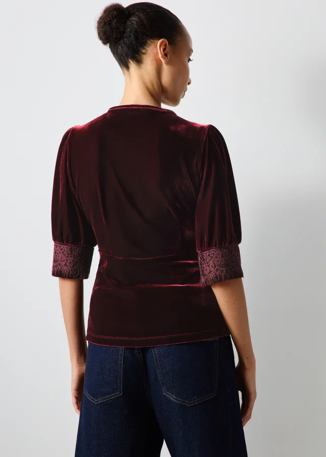 Berry Velvet Lace V-Neck Top