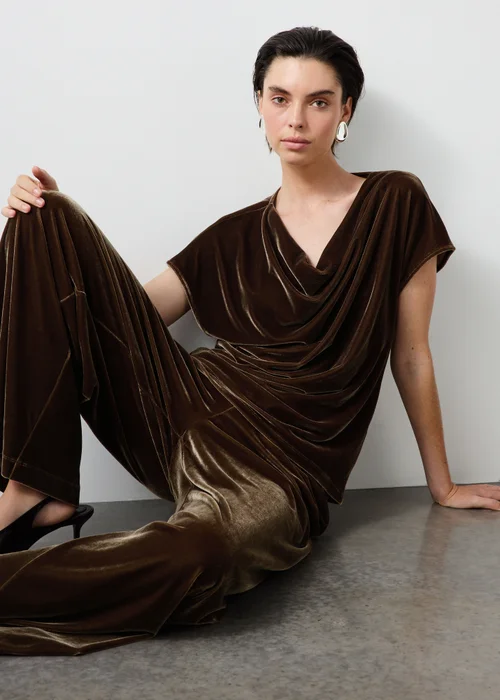 Bronze Velvet Cowl Neck Co Ord Top - 8 Image 4