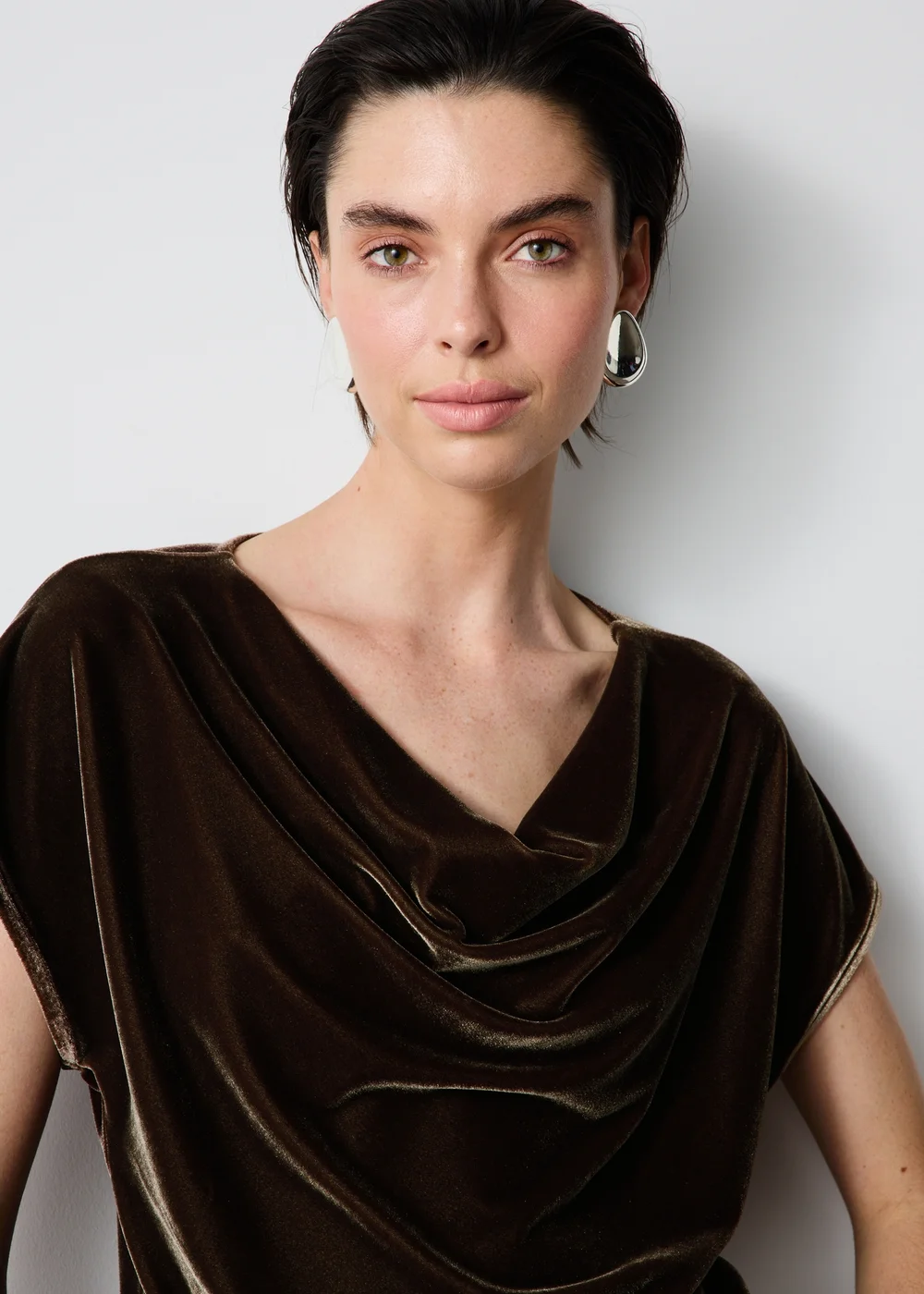 Bronze Velvet Cowl Neck Co Ord Top - 8 Image 3