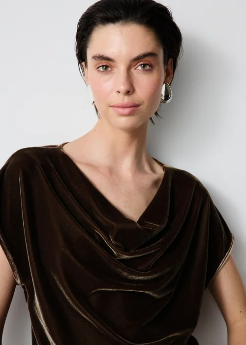 Bronze Velvet Cowl Neck Co Ord Top - 8 Image 3