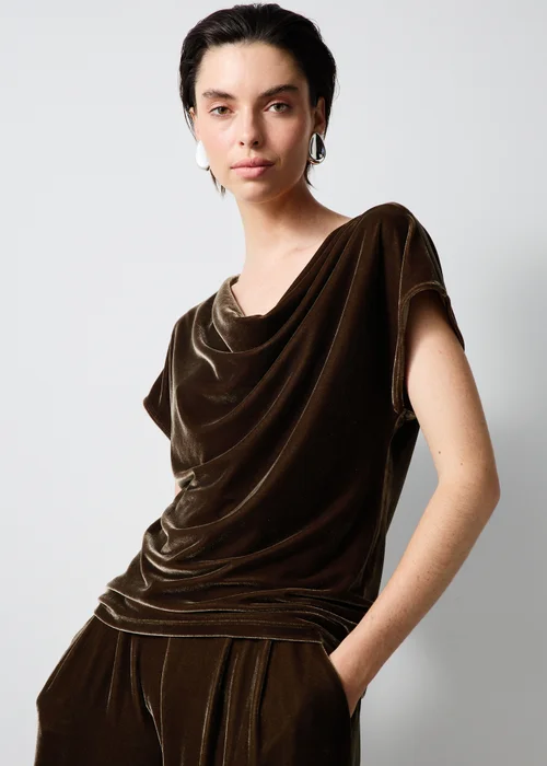 Bronze Velvet Cowl Neck Co Ord Top - 8 Image 1