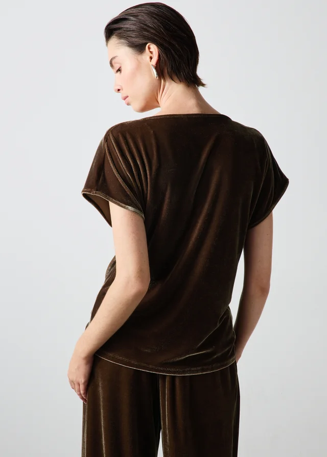 Bronze Velvet Cowl Neck Co Ord Top