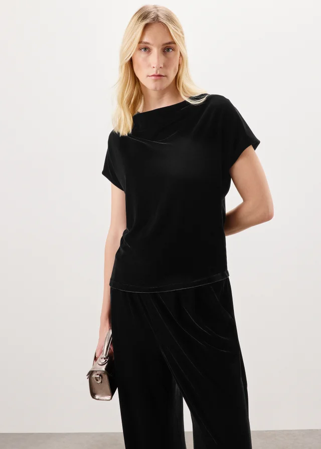 Black Velvet Cowl Neck Co Ord Top