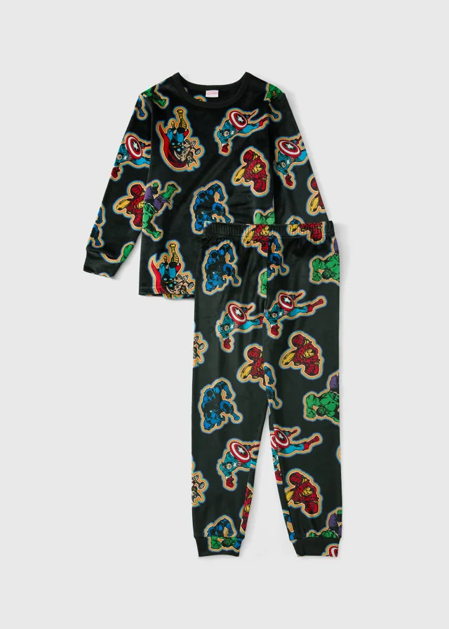 Boys Black Marvel Fleece Pyjamas (3-13 yrs)