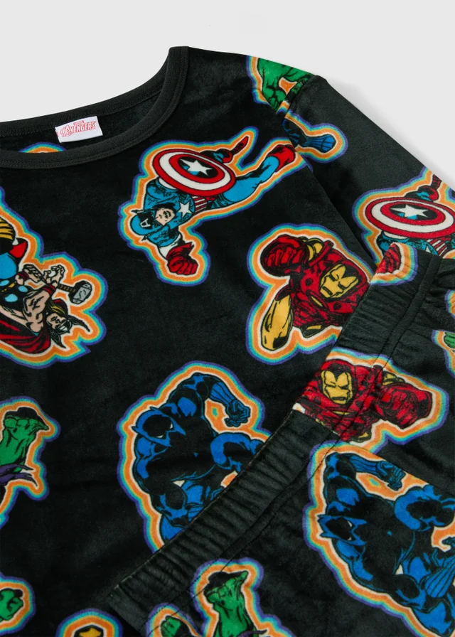 Boys Black Marvel Fleece Pyjamas (3-13 yrs)