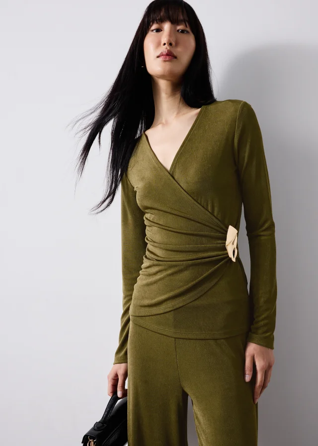 Dark Olive Wrap Front Co Ord Top