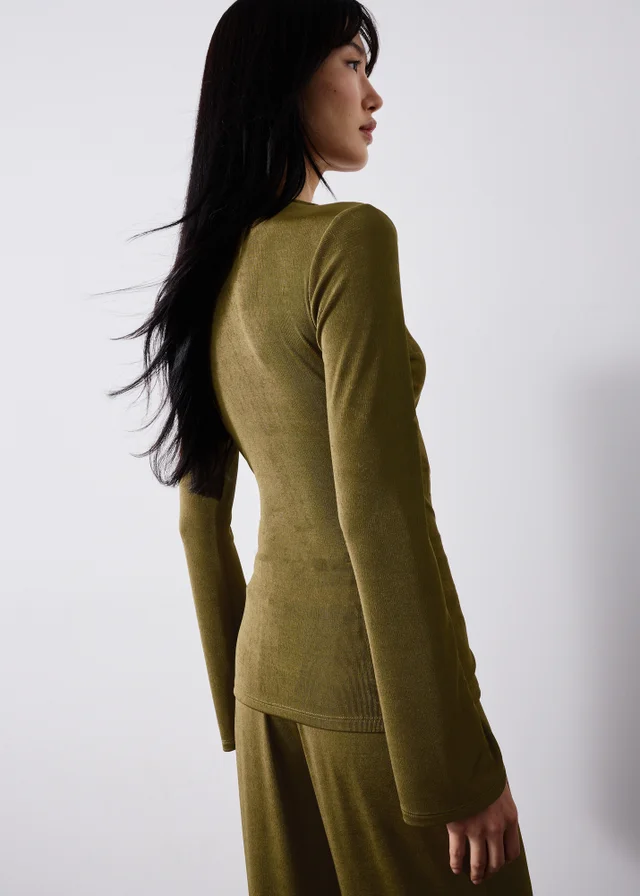 Dark Olive Wrap Front Co Ord Top