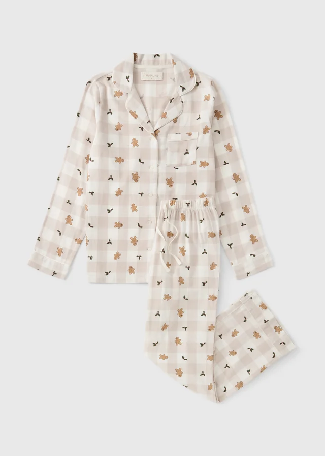 Beige Gingham Gingerbread Matching Family Christmas Pyjamas