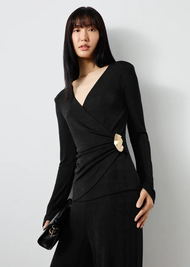 Black Wrap Front Co Ord Top