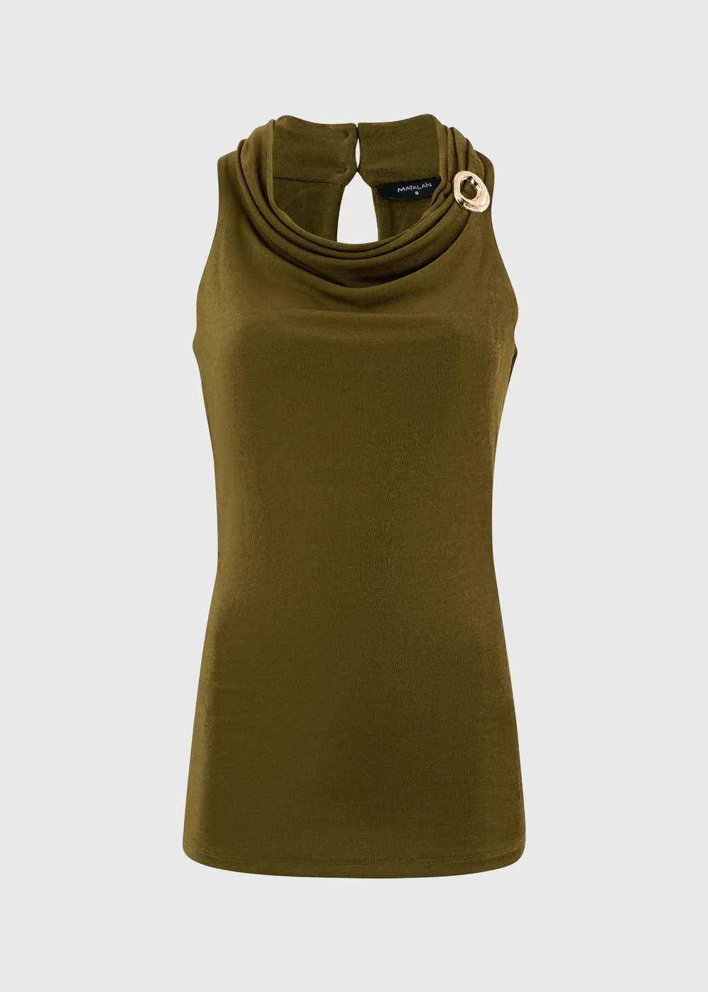 Olive Cowl Halter Neck Co Ord Top - 8 Image 1