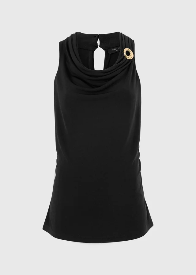 Black Halter Cowl Neck Slinky Co Ord Top