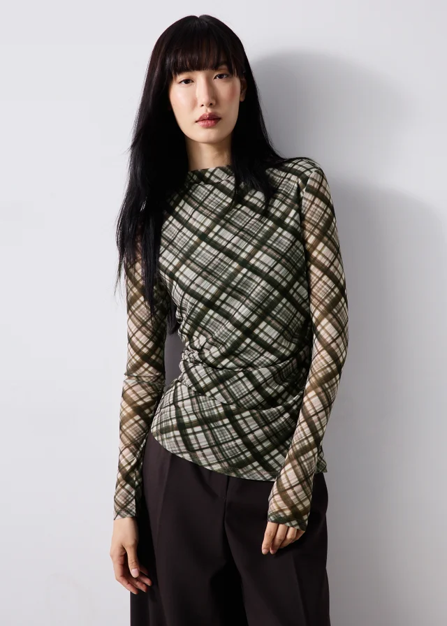 Brown Check Mesh Top