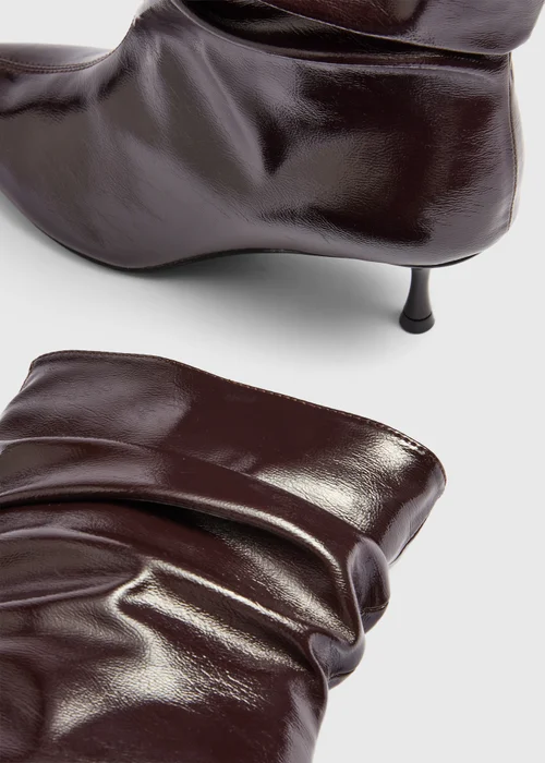 Burgundy Ruched Leather Heeled Boots - 3 Image 2