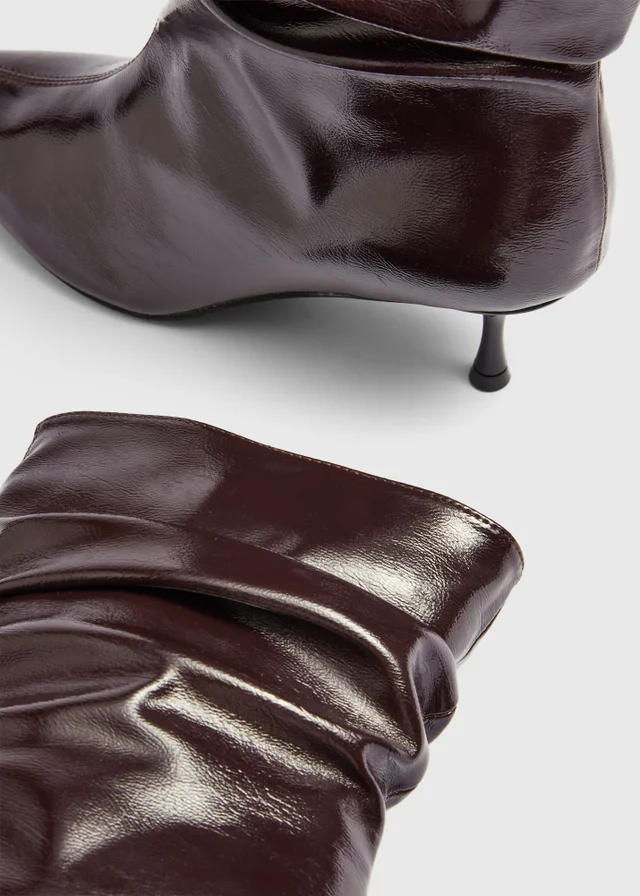 Burgundy Ruched Leather Heeled Boots