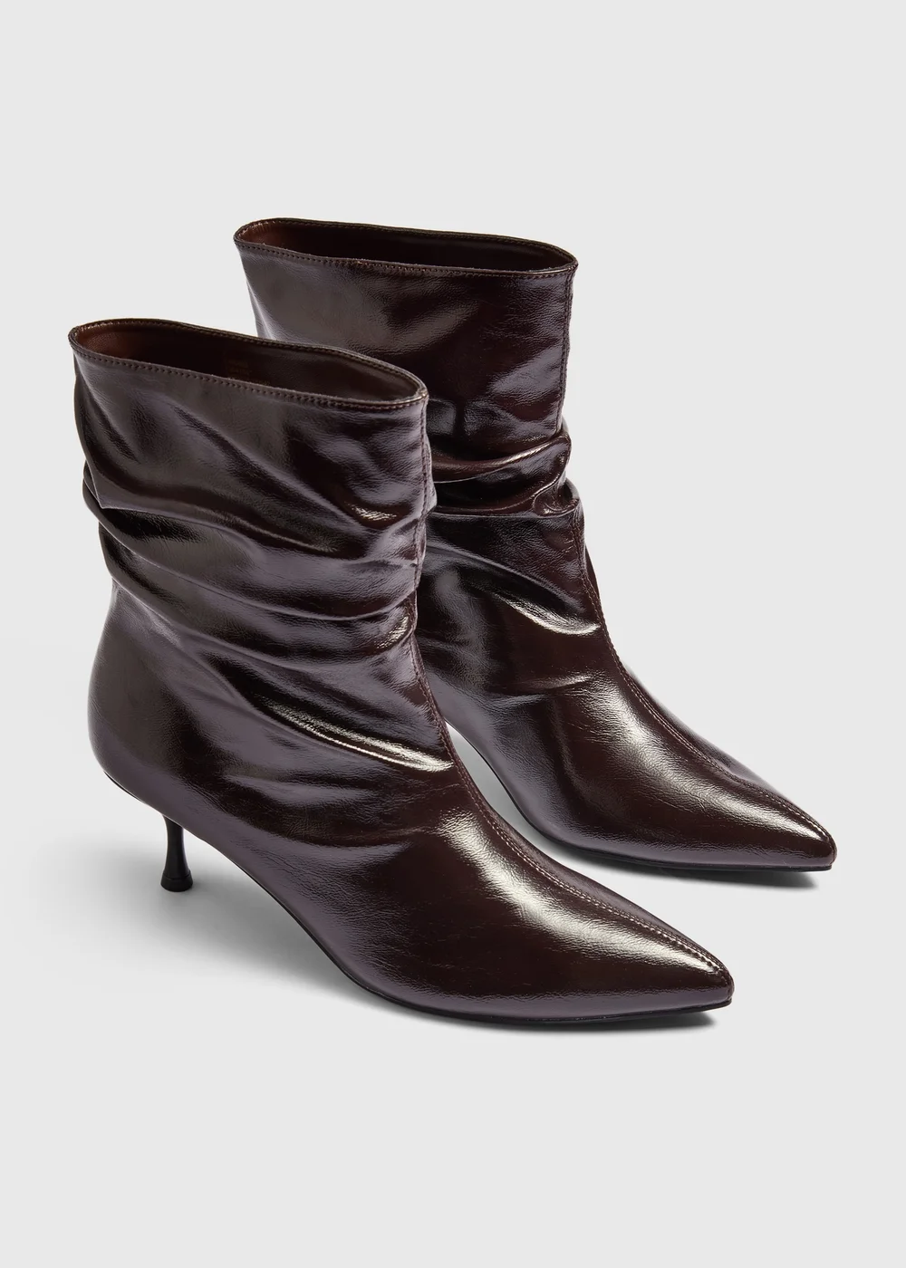 Burgundy Ruched Leather Heeled Boots - 3 Image 1