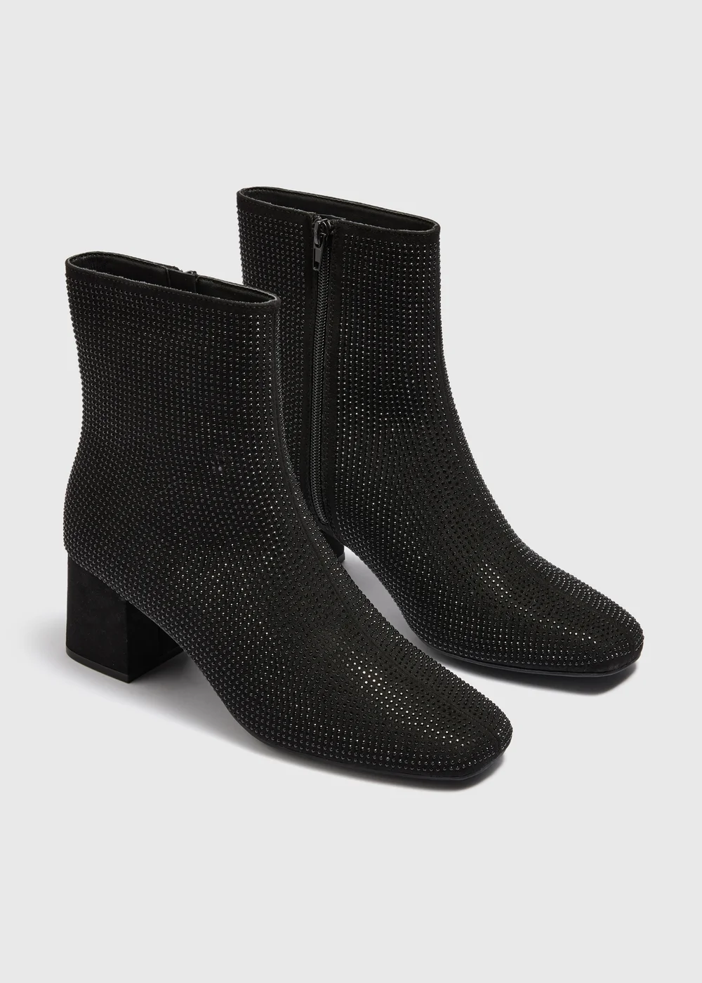 Black Rhinestone Heeled Boots - 3 Image 2