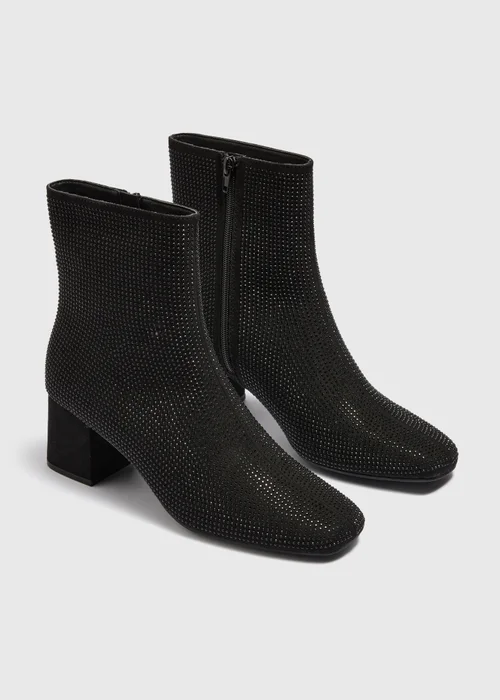 Black Rhinestone Heeled Boots - 3 Image 2