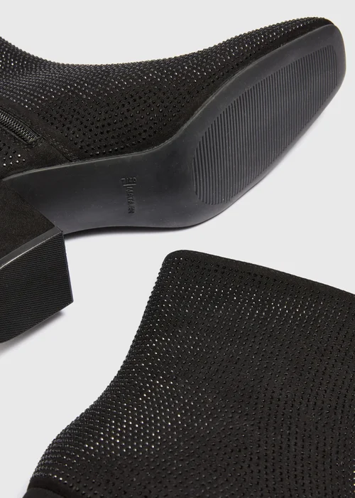 Black Rhinestone Heeled Boots - 3 Image 3