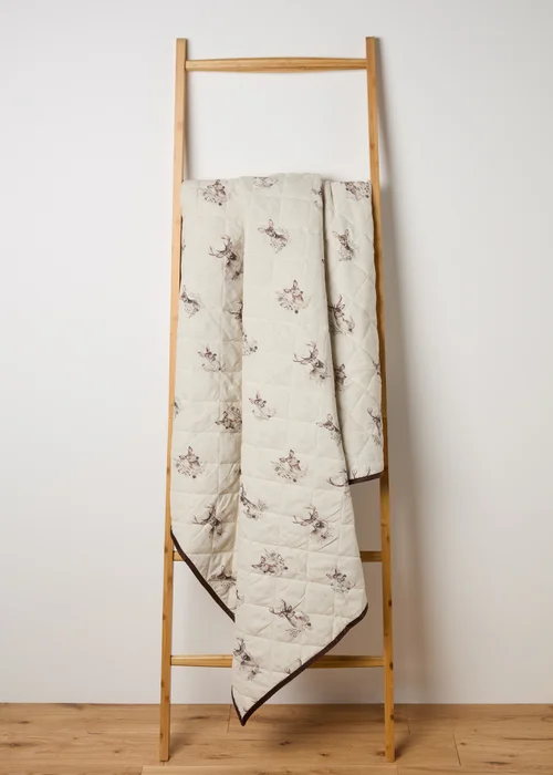 Cream Stag Embroidered Throw Image 1