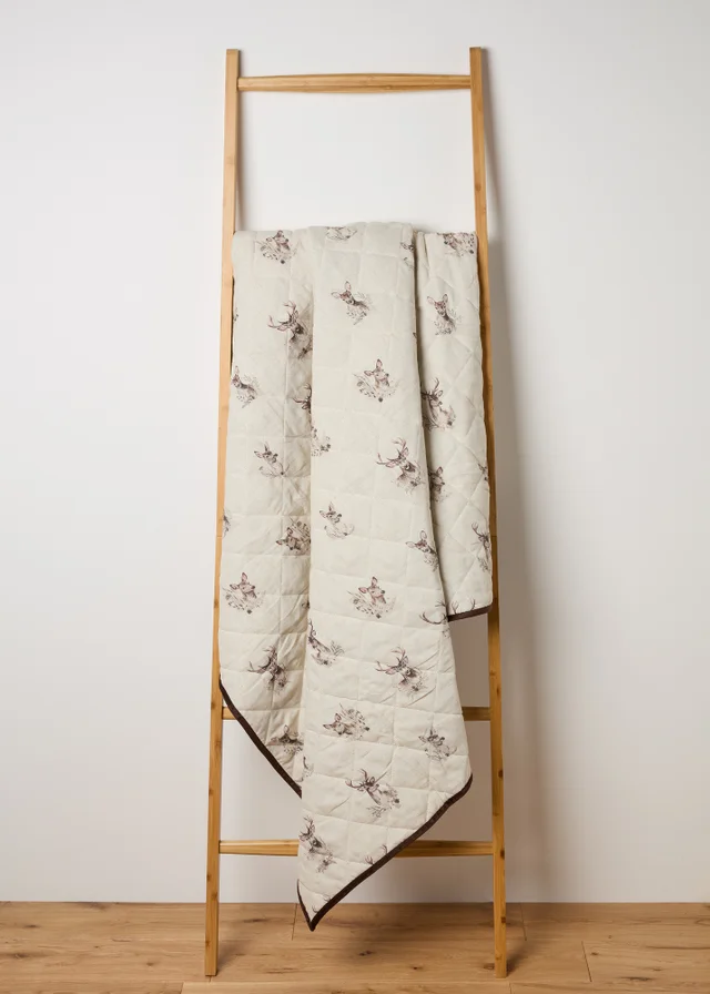 Cream Stag Embroidered Throw