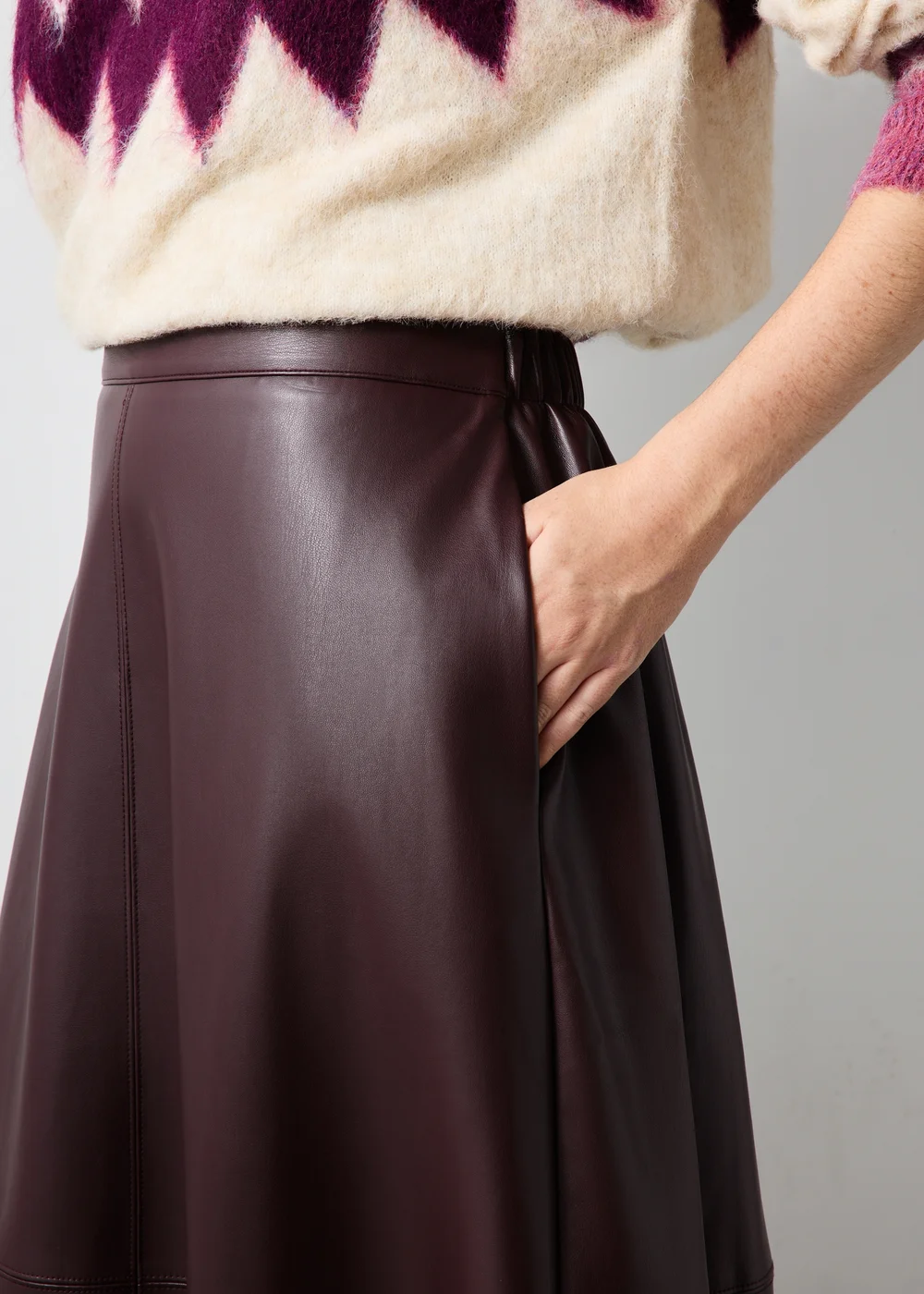 Burgundy Faux Leather Pocket Skirt - 24 Image 3