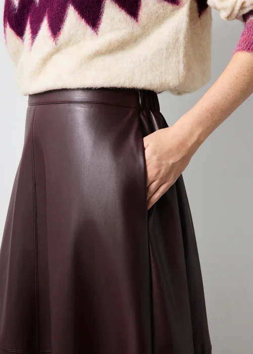 Burgundy Faux Leather Pocket Skirt - 24 Image 3