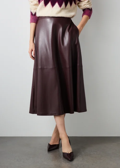 Burgundy Faux Leather Pocket Skirt - 24 Image 1