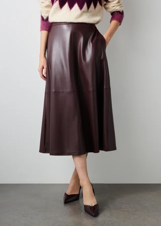 Burgundy Faux Leather Pocket Skirt