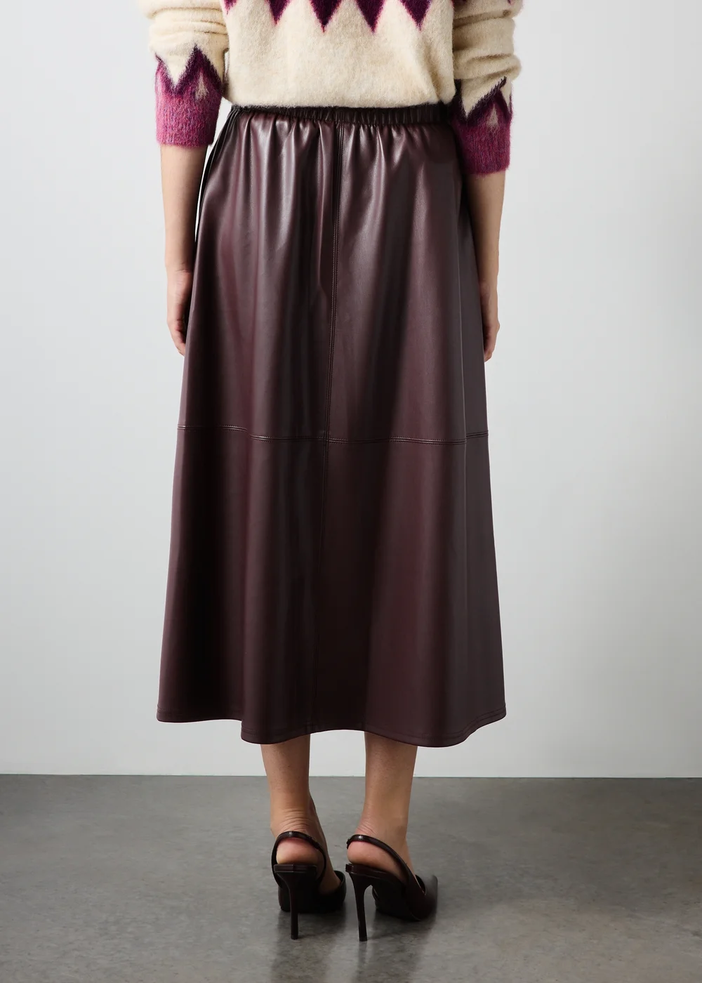 Burgundy Faux Leather Pocket Skirt - 24 Image 2