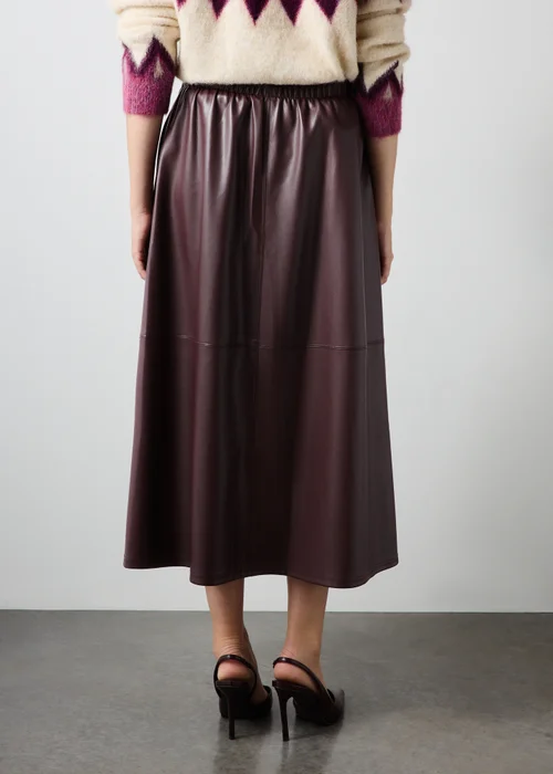 Burgundy Faux Leather Pocket Skirt - 24 Image 2