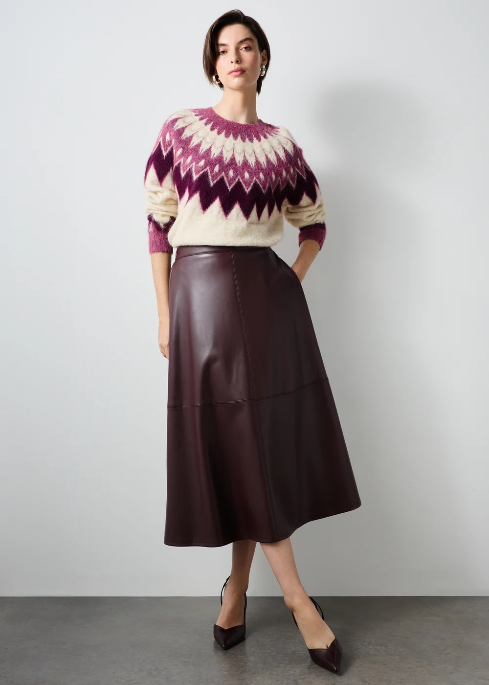 Burgundy Faux Leather Pocket Skirt - 24 Image 4